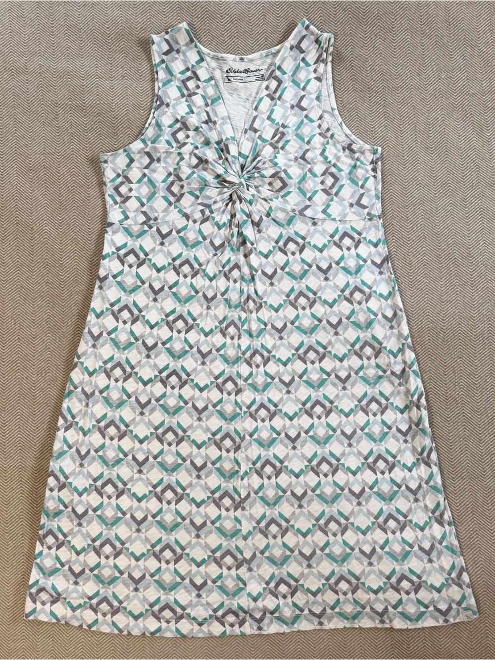 Eddie Bauer Sleeveless Geometric Print Dress in Mint & Gray Size Medium Cotton